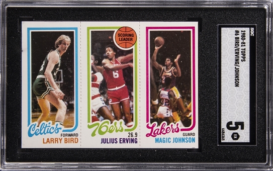 1980/81 Topps Scoring Leader Larry Bird/Julius Erving/Magic Johnson Rookie Card - SGC EX 5
